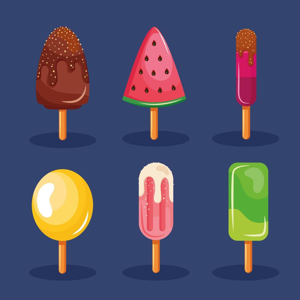 seis iconos de confitería helada vector