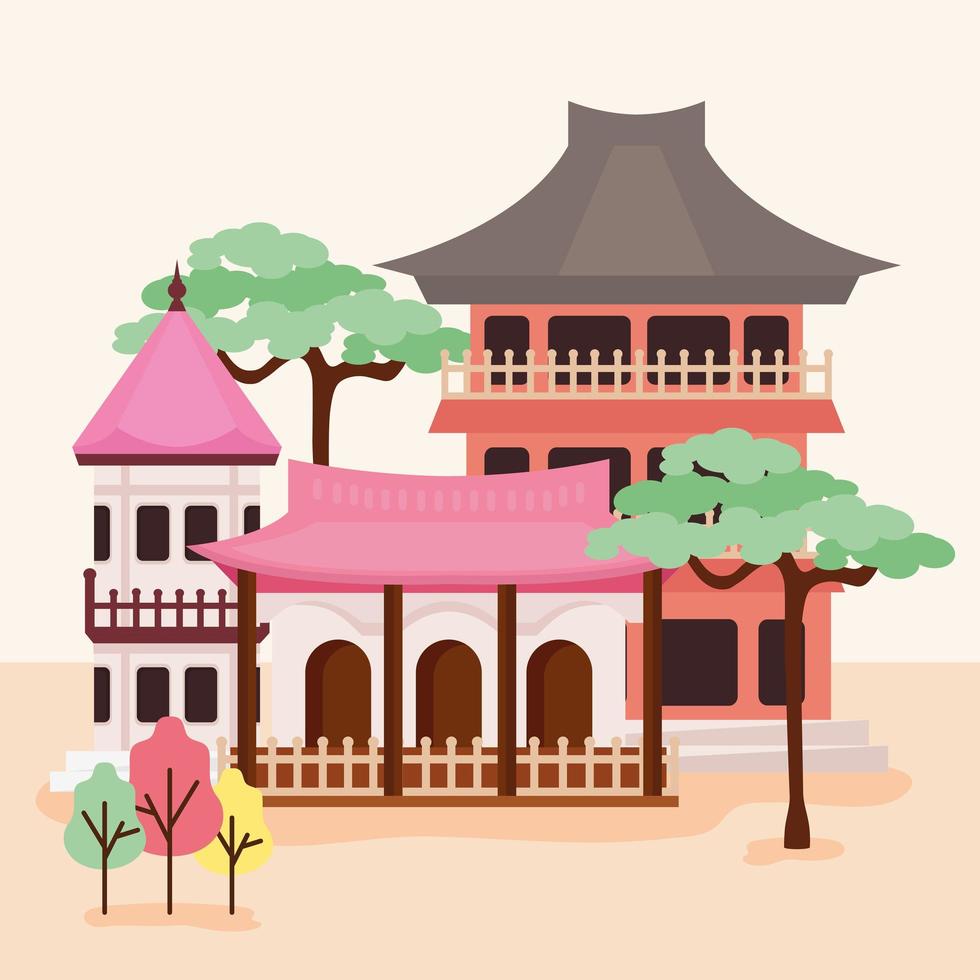 asian architecture street vector