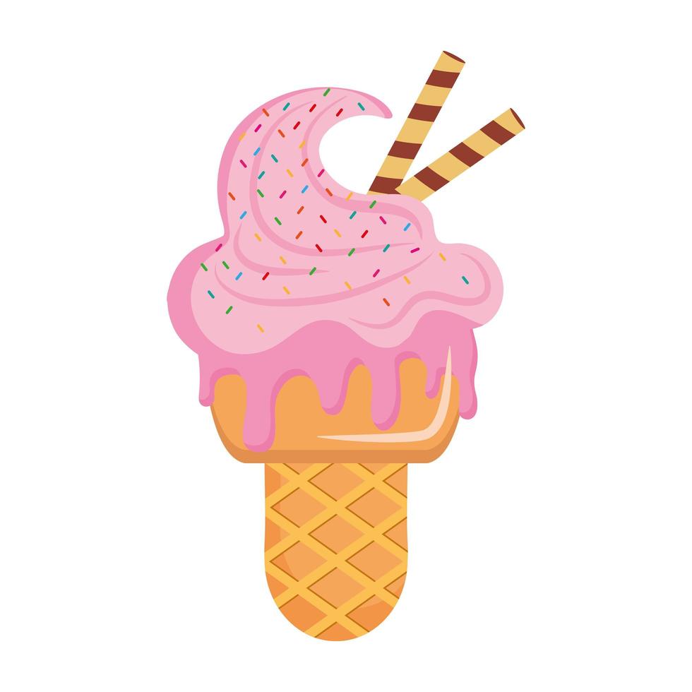 pink ice cream in cone vector