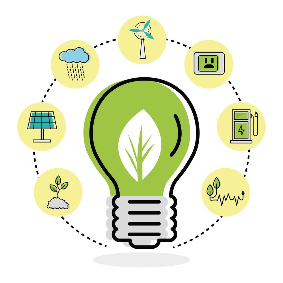 seven green energy icons vector