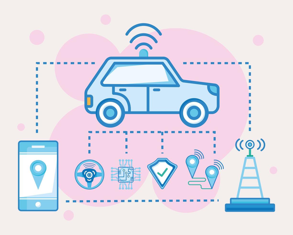 blue car with icon collection vector