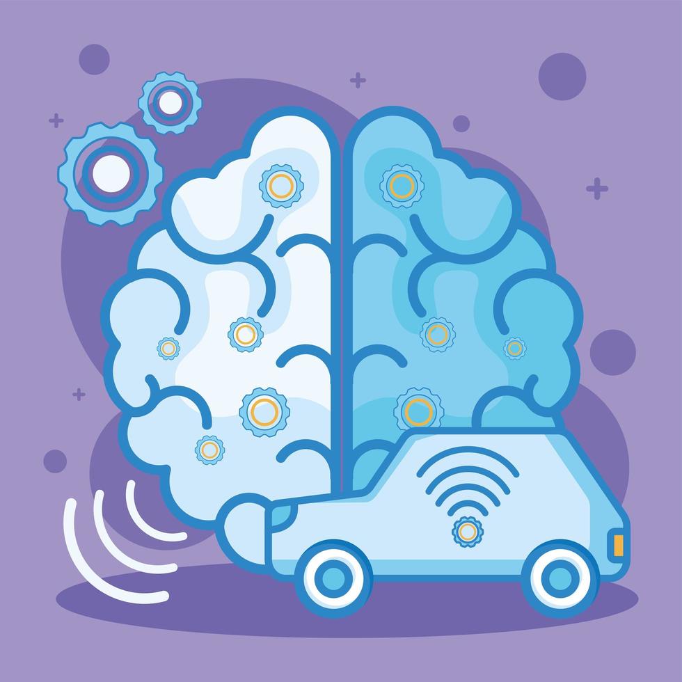 blue car with brain vector