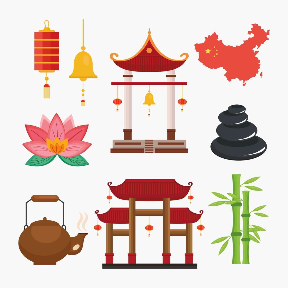 nine china culture icons vector