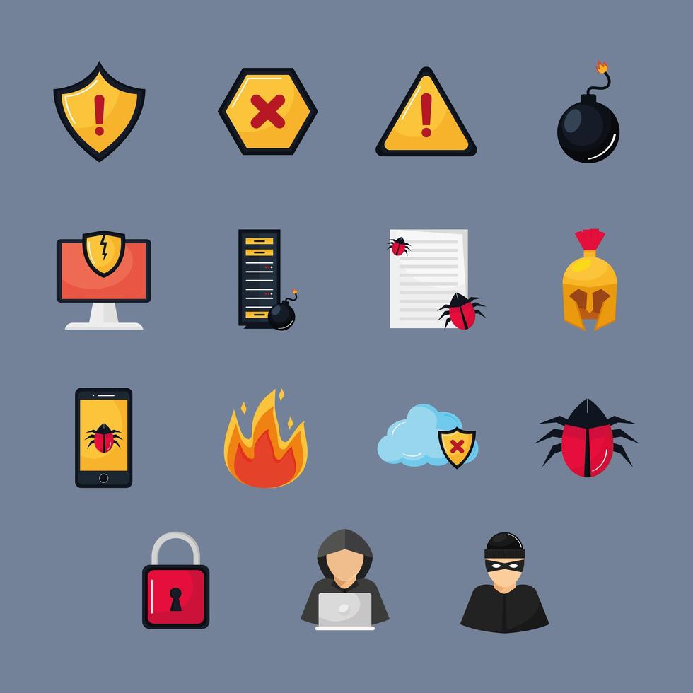 fifteen cyber security icons vector