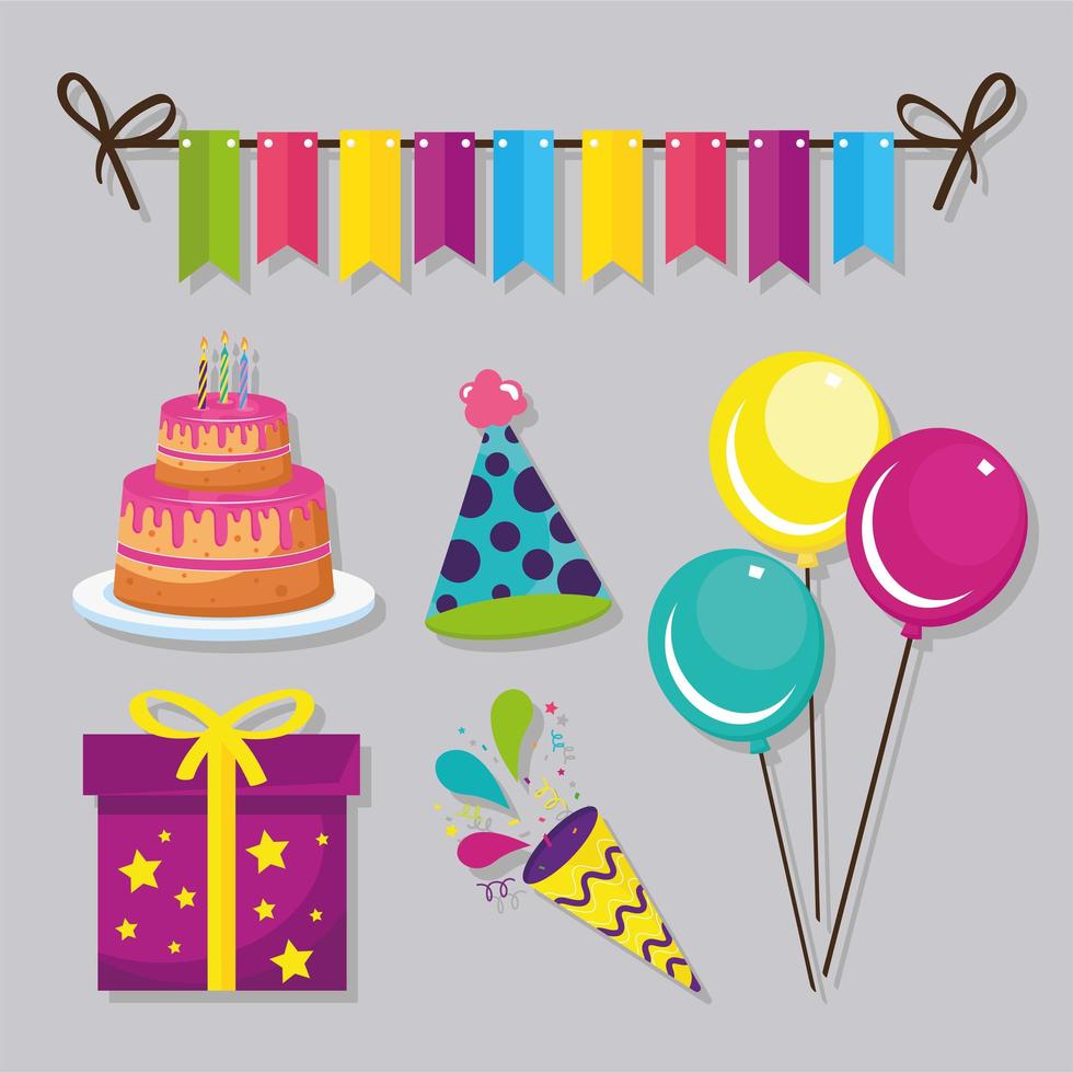 feliz cumpleaños, conjunto de iconos vector