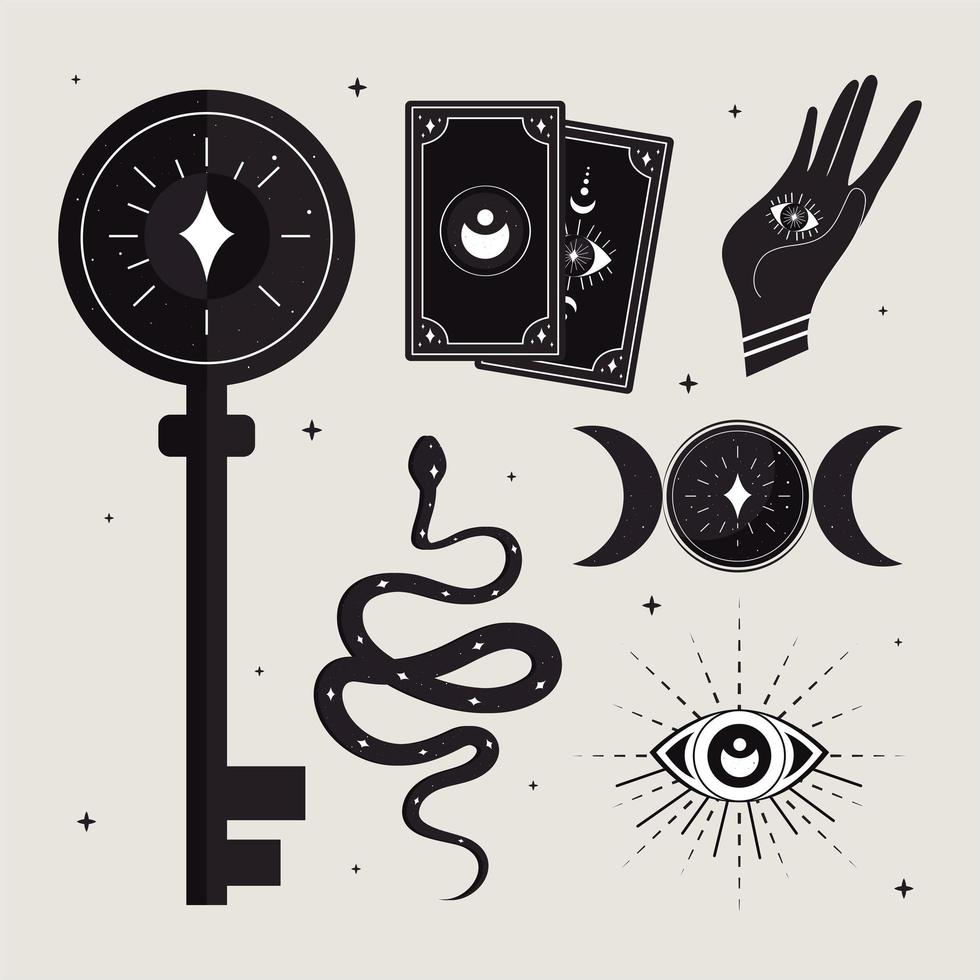 esoteric key and icon set vector