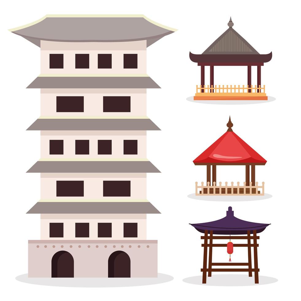 asian architecture icons vector