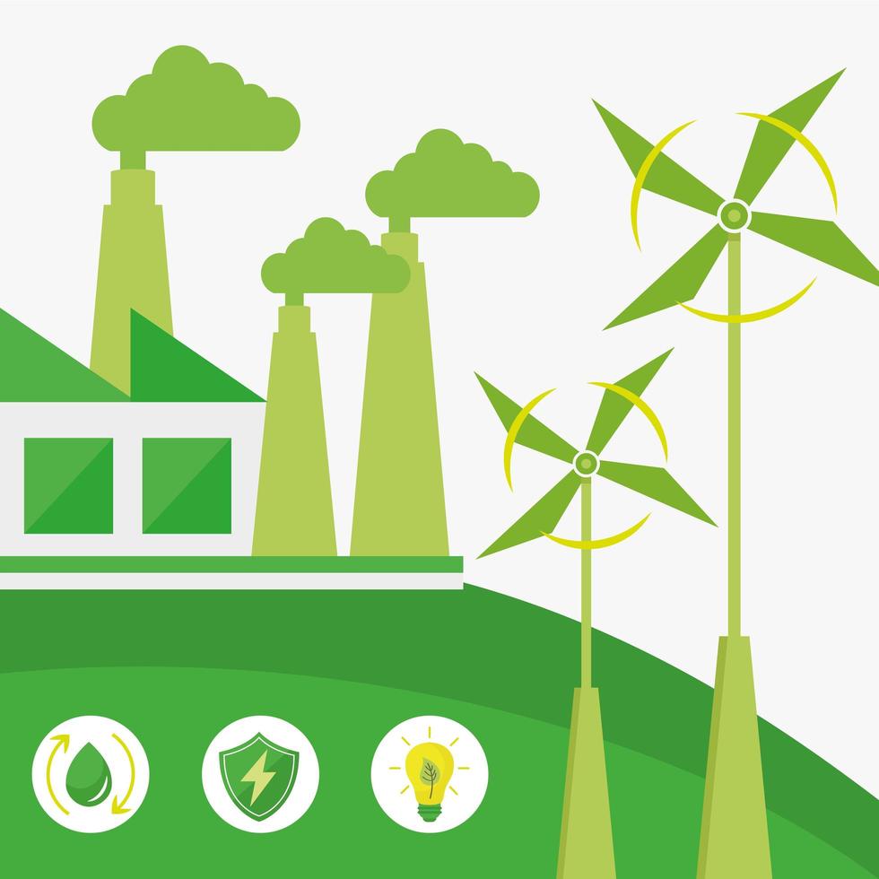 industry with wind turbines vector