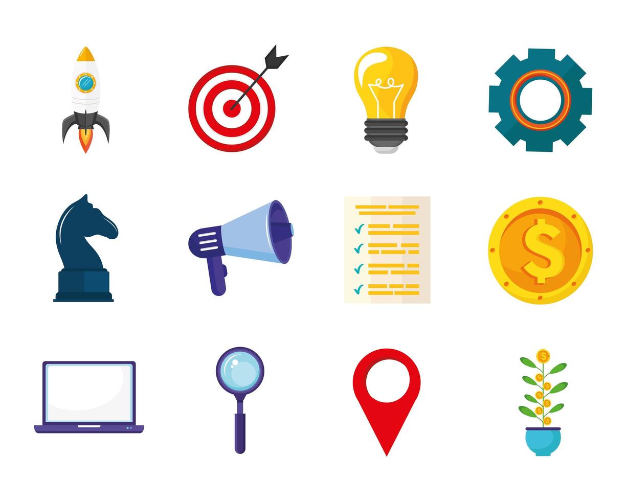 twelve start up icons vector