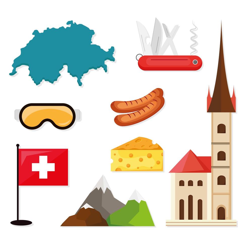 set of icons of switzerland vector