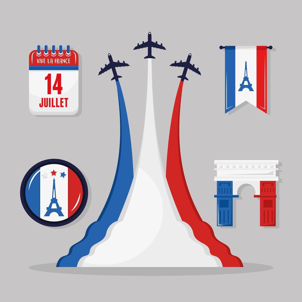 Happy bastille day icon group vector