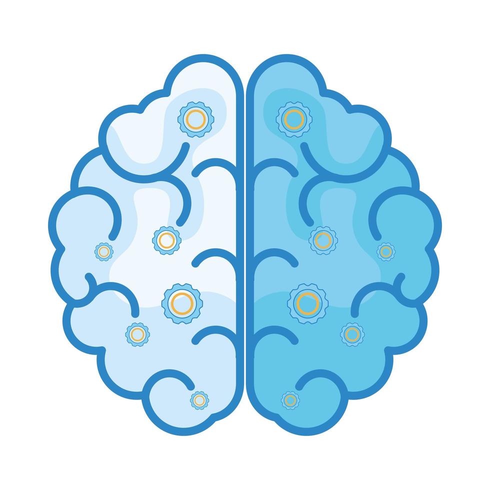 cerebro azul con engranajes vector