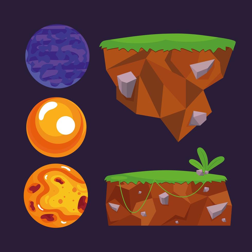 bosque videojuego cinco iconos vector