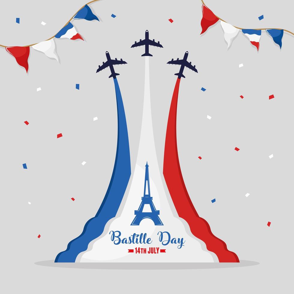 Happy bastille day airplanes vector