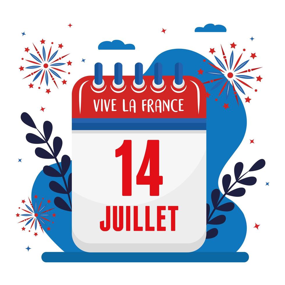 Bastille day calendar with leaves vector