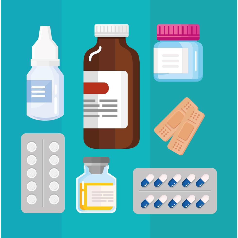 medicines seven icons vector