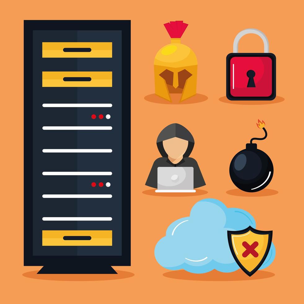 six cyber security icons vector