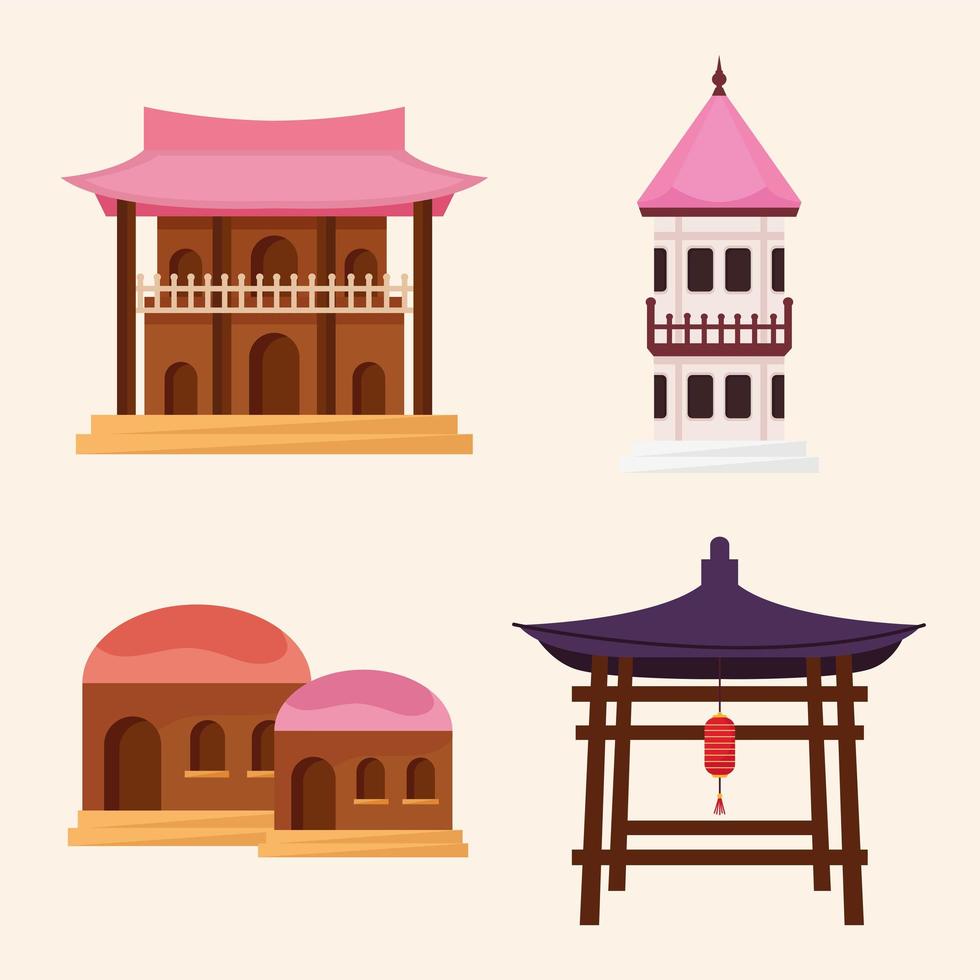 asian architecture four icons vector