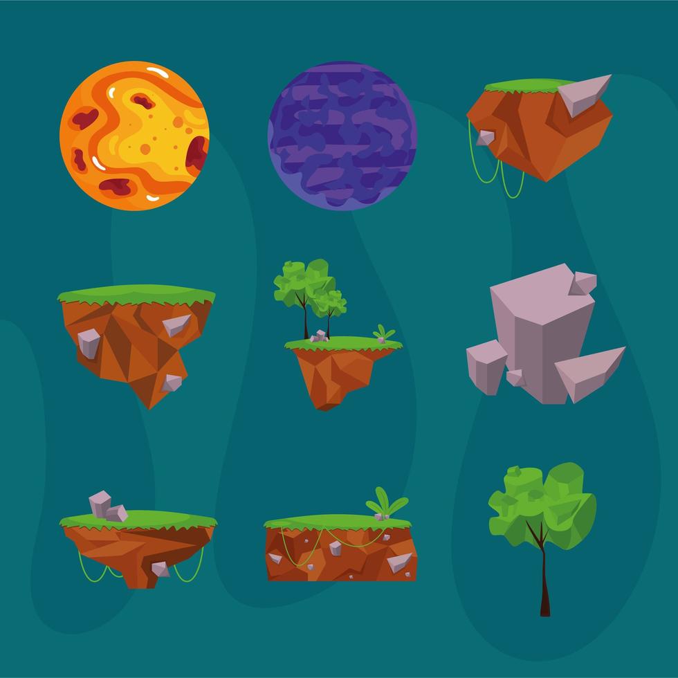 nine forest videogame icons vector