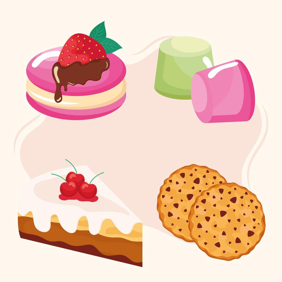 sweet pastry four products vector