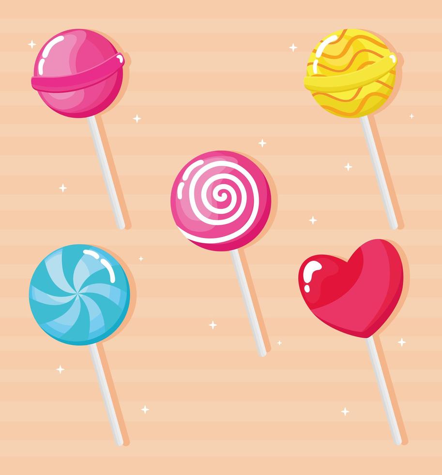 five sweet candies vector