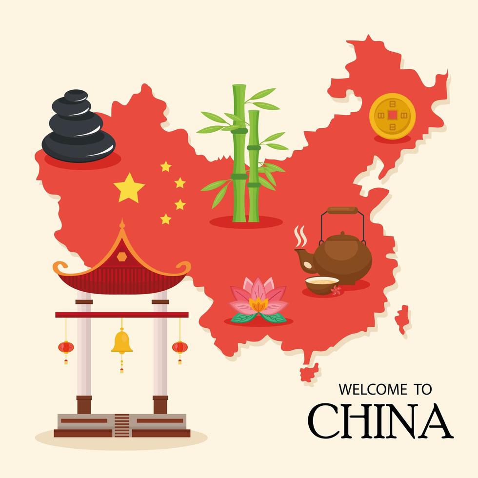 mapa e iconos de china vector