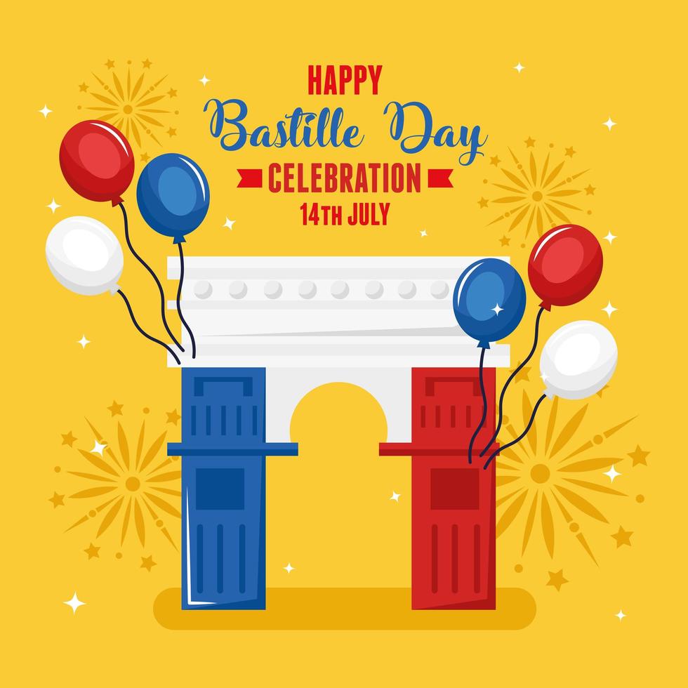 Happy bastille day triumph arch vector