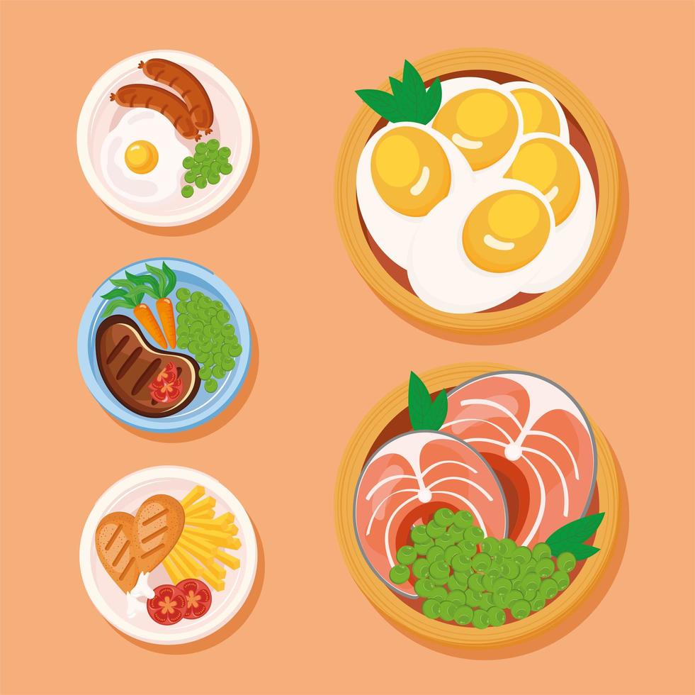 food plates icon set vector