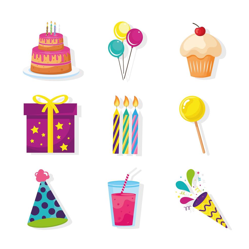 colección de símbolo de feliz cumpleaños vector