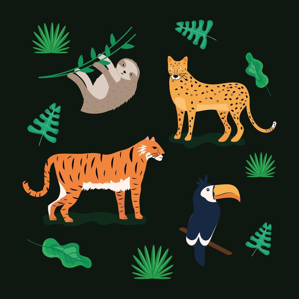 animales tropicales alrededor vector