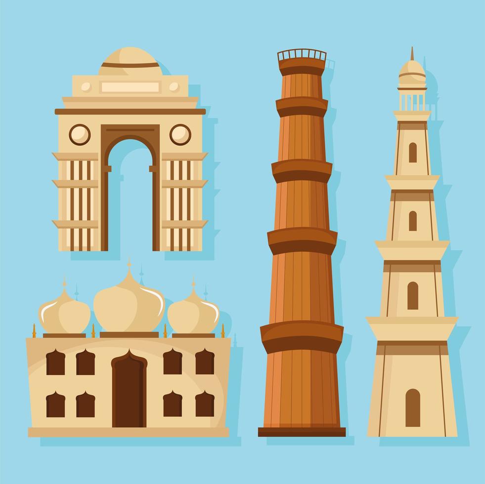 Indian landmarks collection vector