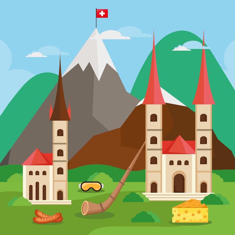 switzerland famous landmarks vector