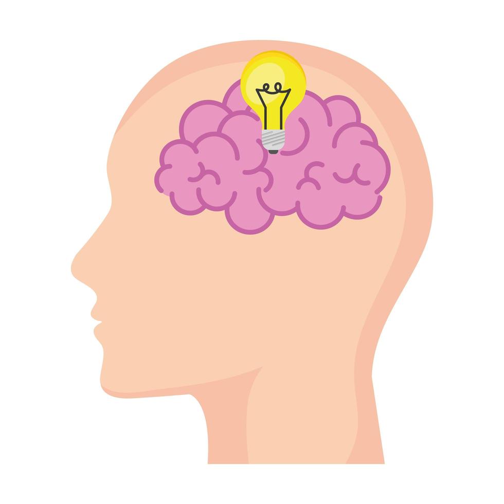 head with pink brain and light bulb vector