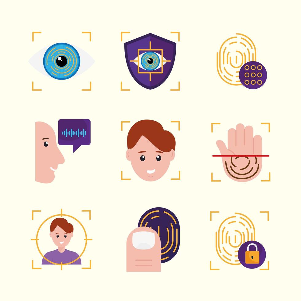 nine biometric verification icons vector