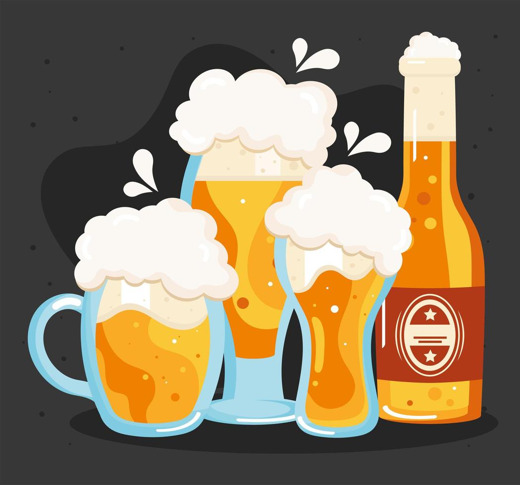 beer glasses and bottle vector