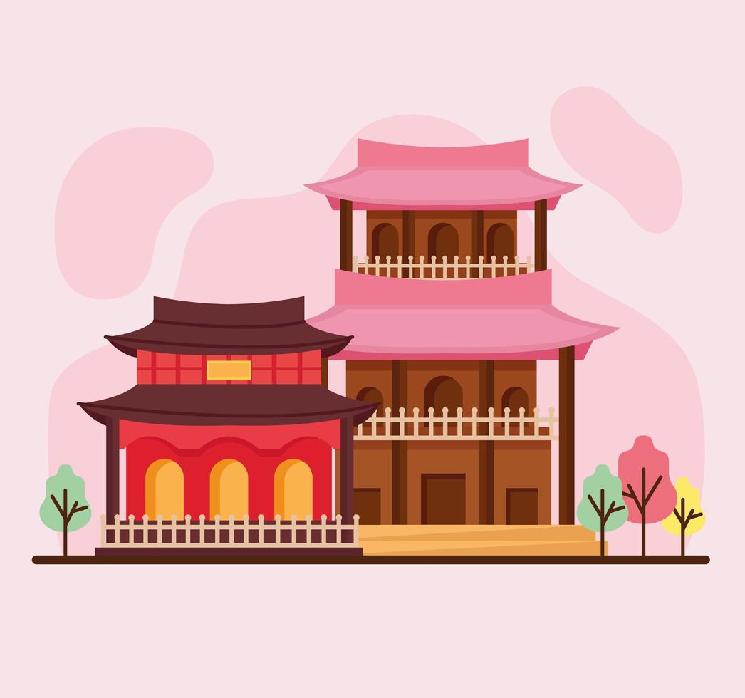 asian architecture constructions vector