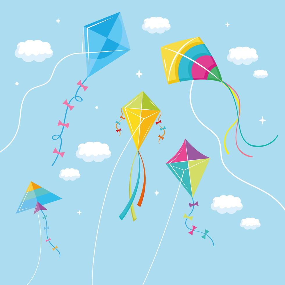 kites flying at sky vector