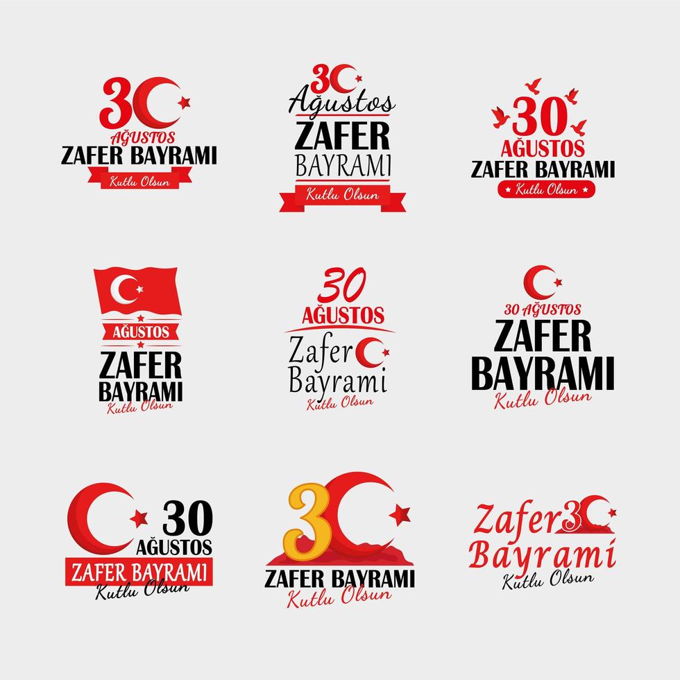 Zafer bayrami banners icon collection vector