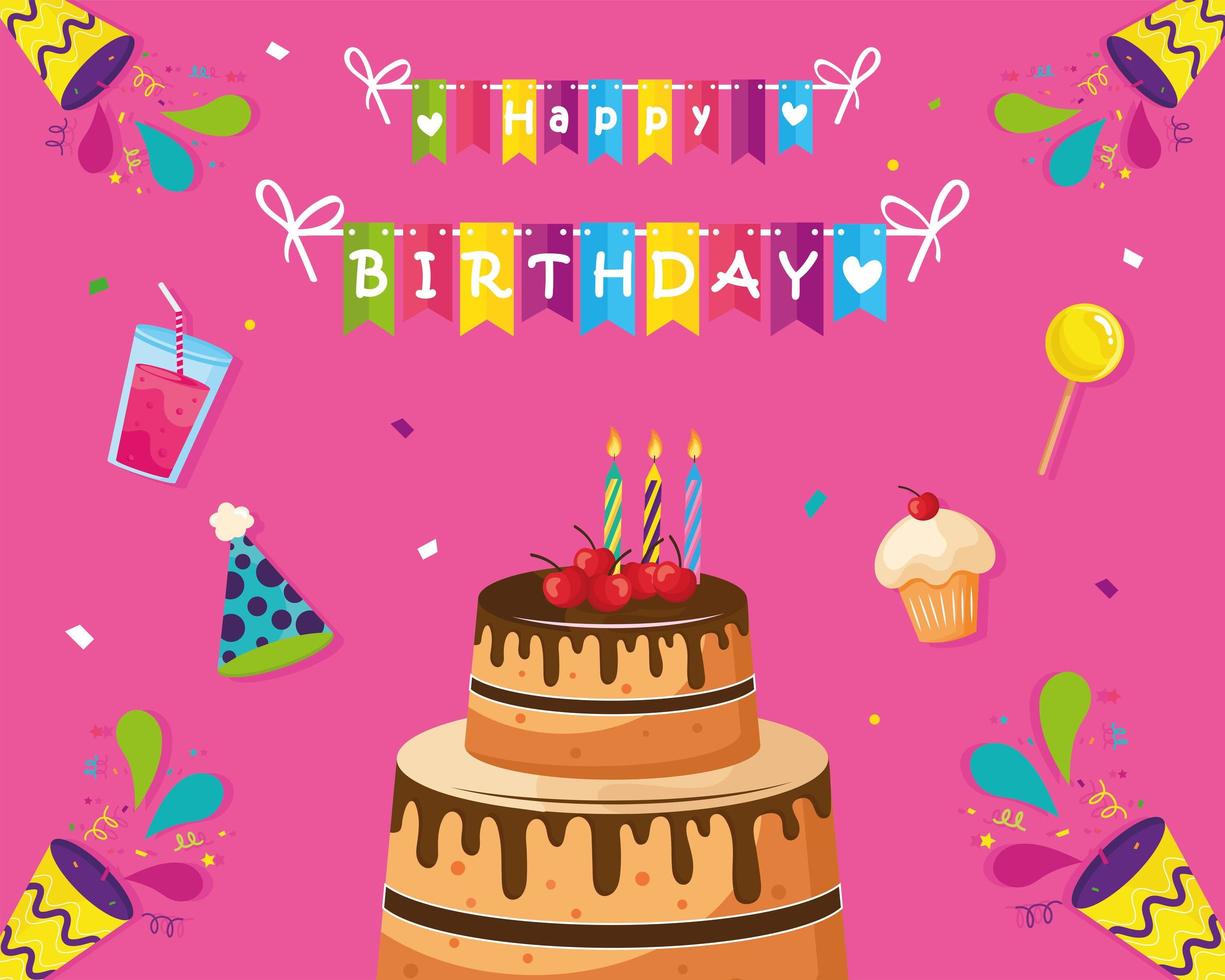Happy birthday cake with icon collection vector