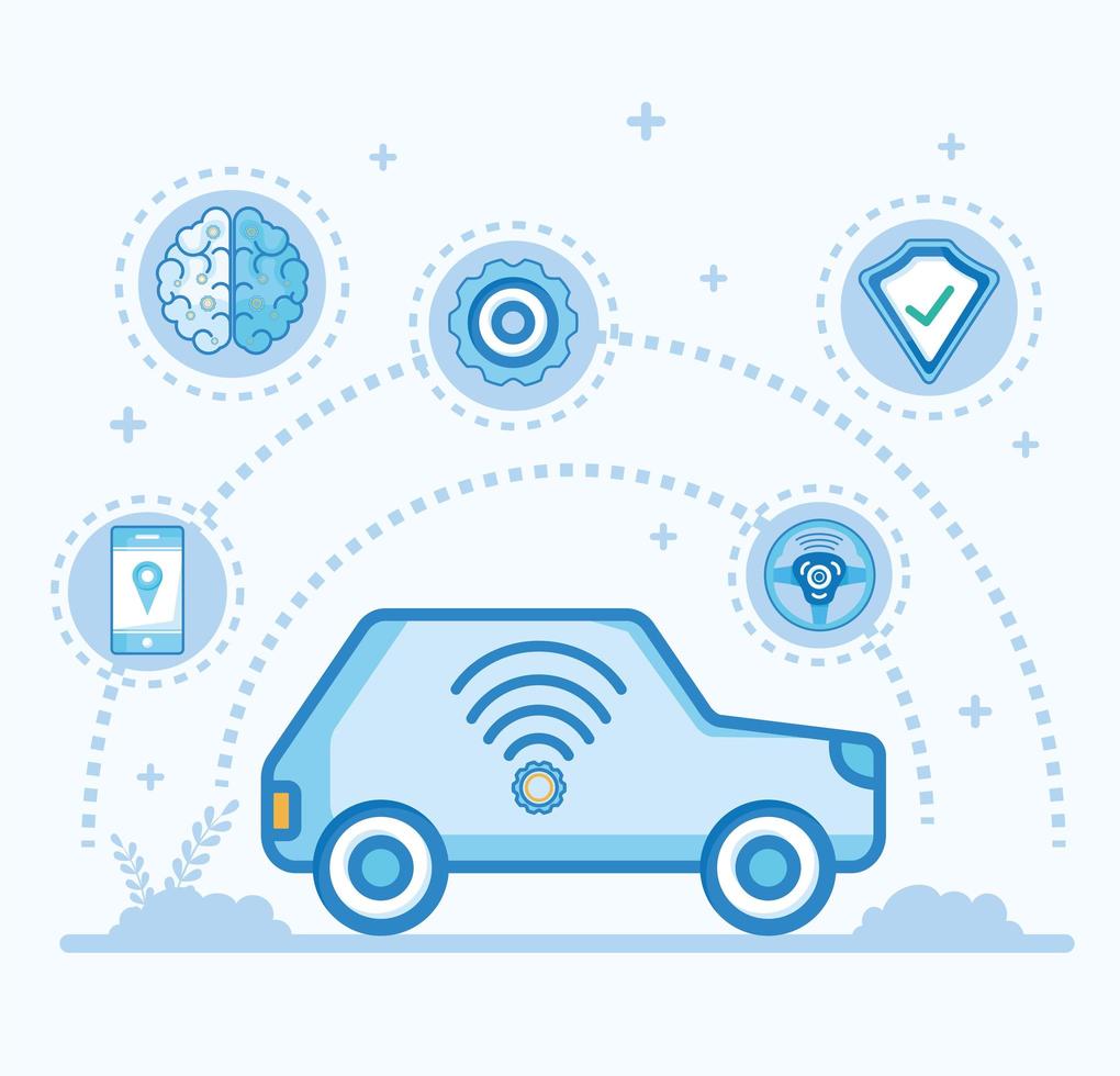 blue car with icon set vector