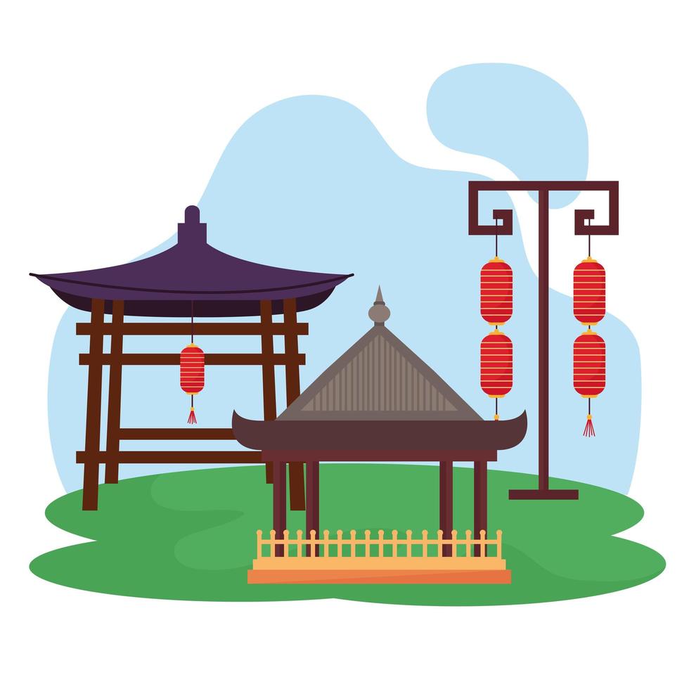 asian architecture scene vector