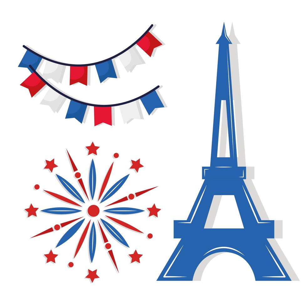 Happy bastille day icon set vector