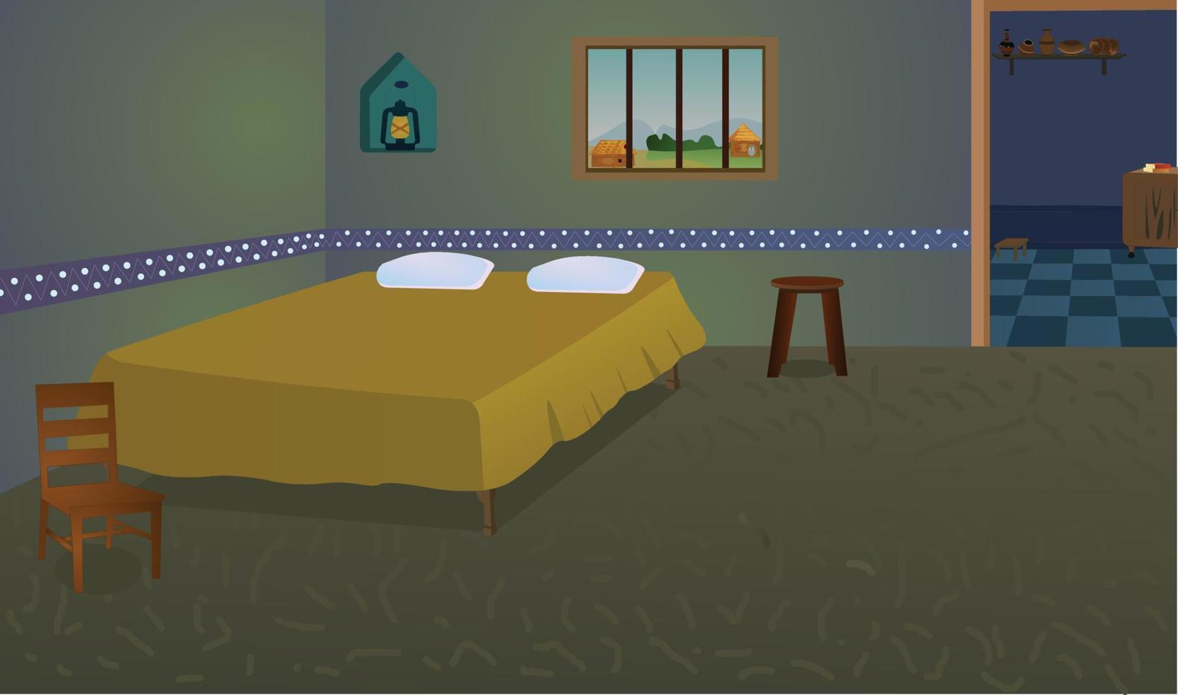 Poor room inside cartoon background, Room vector artwork illustration.