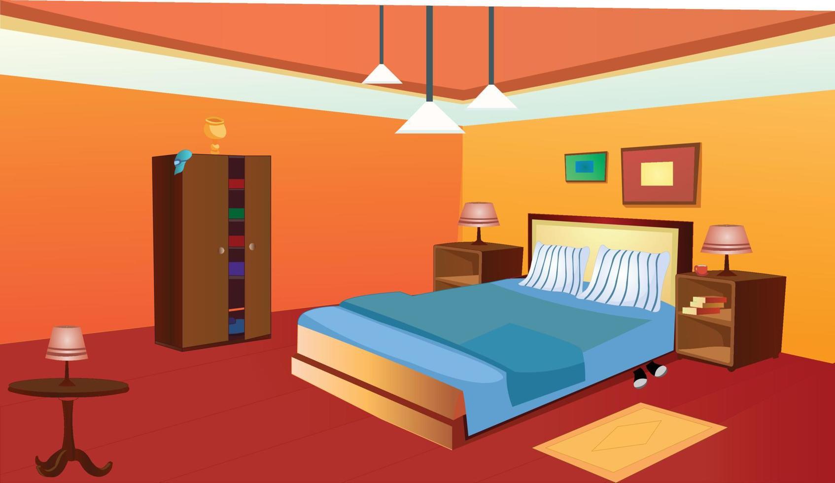 Poor living room inside view, Old interiors vector artwork