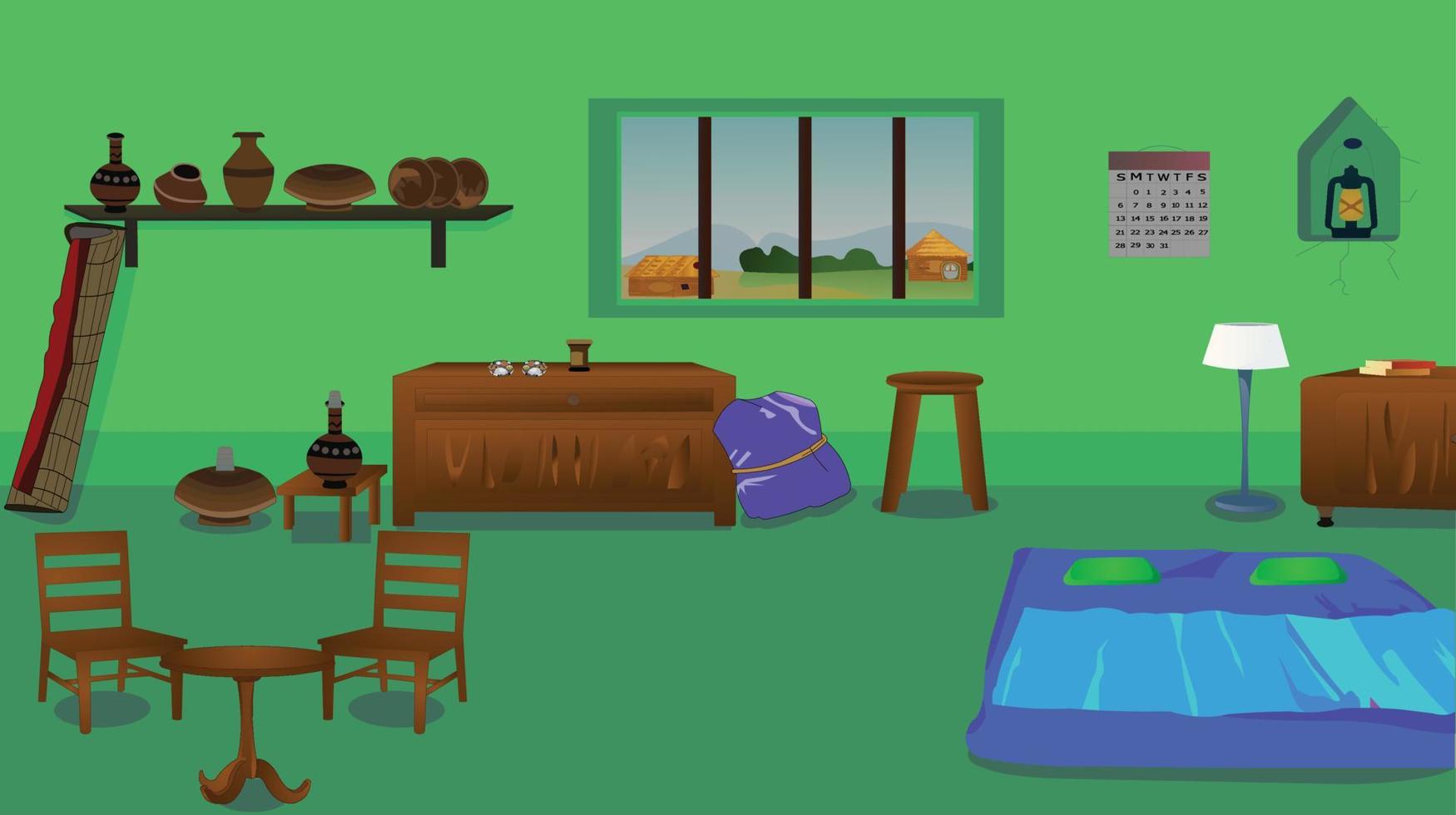 Village room inside vector artwork illustration