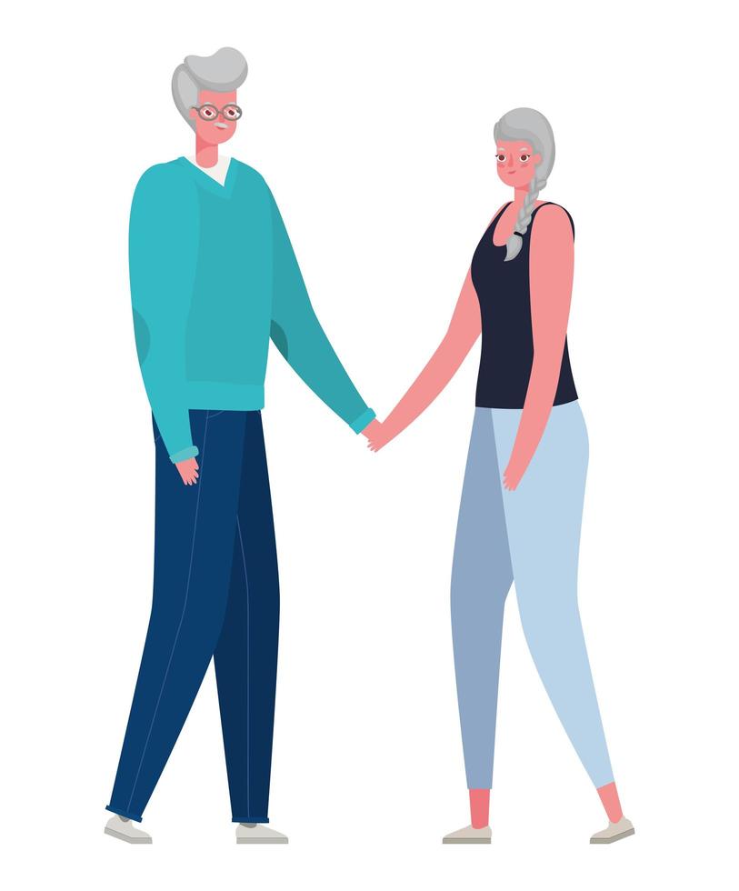 Senior woman and man cartoons holding hands vector design