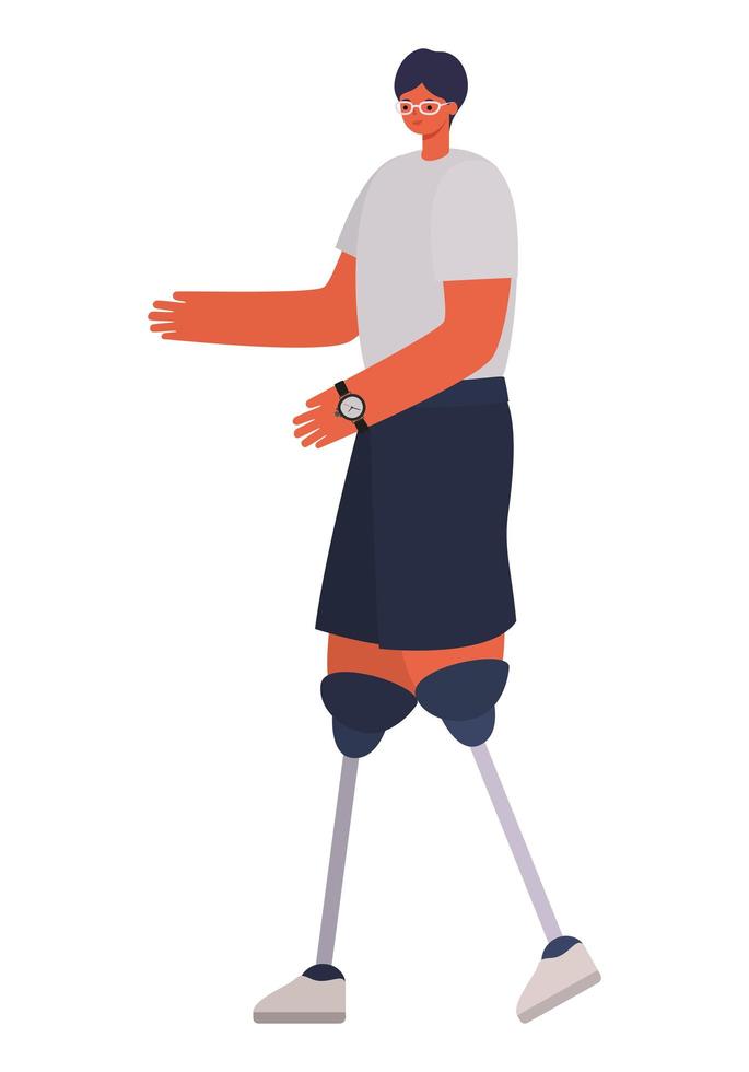 man with two prosthetic legs and black hair vector
