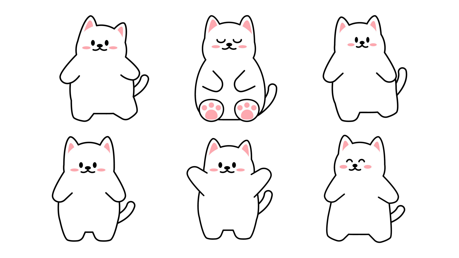 Set of kawaii member icon. Cards with cute cartoon cats. Baby