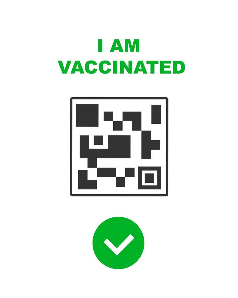 Qr code template with the inscription - I am vaccinated and a green check mark vector