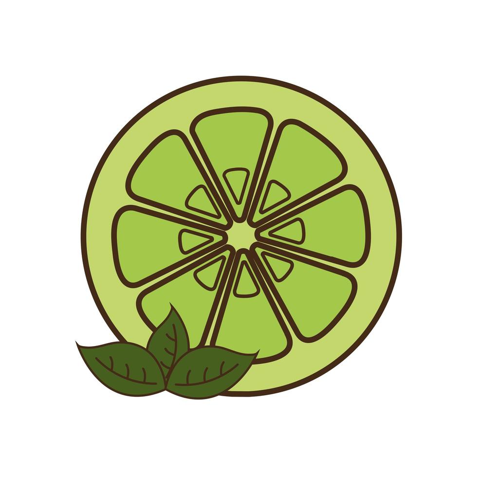 Limón con hojas de fruta línea y diseño de vector de icono de estilo de relleno